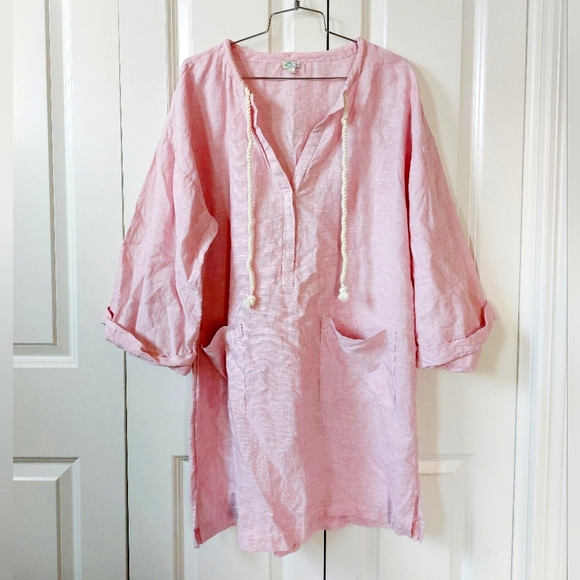 Pink Linen Swim Cover/Beach Cover Size Large JCrew Cruise Wear Vacation - Picture 1 of 7